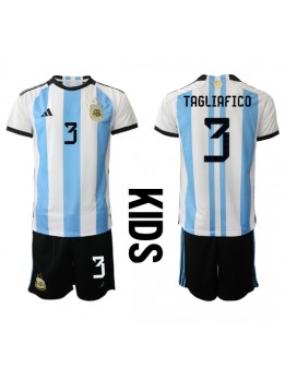 Argentina Nicolas Tagliafico #3 Replika Hemmakläder Barn VM 2022 Kortärmad (+ byxor)